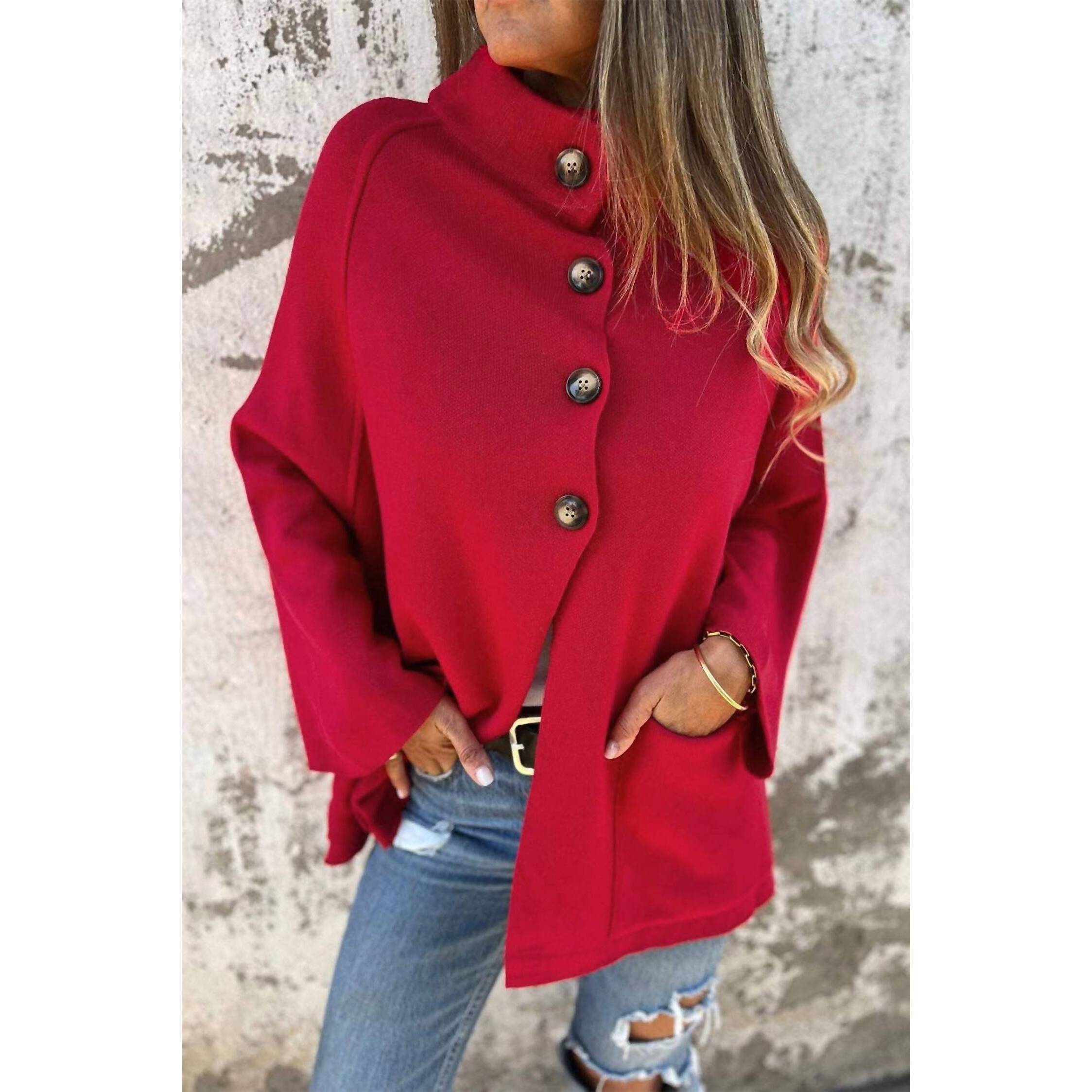 New Lovesoft Collared Button Front Wrapped Cardigan In Fiery Red